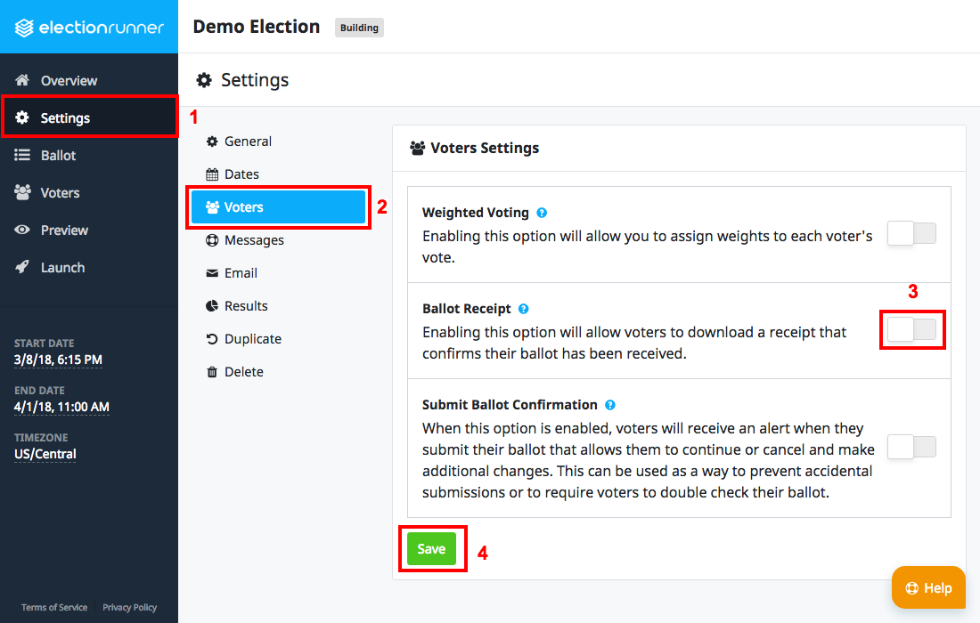 Election Settings - Ballot Receipt